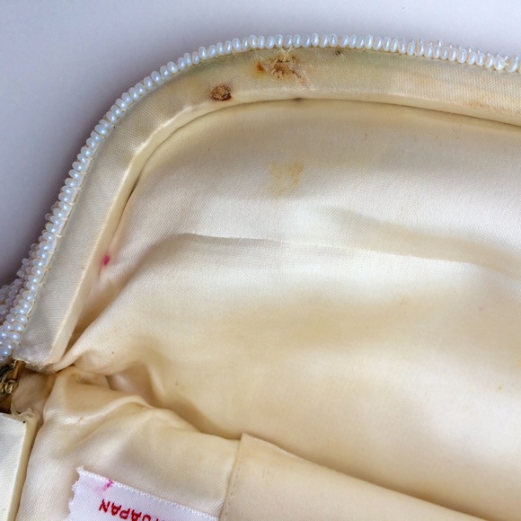 Vintage VTG Beaded Ivory Clutch Evening Handbag - Picture 7 of 8